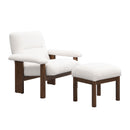 Modern Accent Chair With Ottoman, Mid Century Lounge Chair With Footrest, Comfy Fabric Armchair Upholstered Set With Solid Wood Frame For Living Room - White