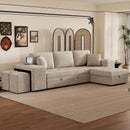 Modern L-Shape 3 Seat Reversible Sectional Couch, Pull Out Sleeper Sofa With Storage Chaise And 2 Stools For Living Room Furniture Set by Unique Piece Furniture