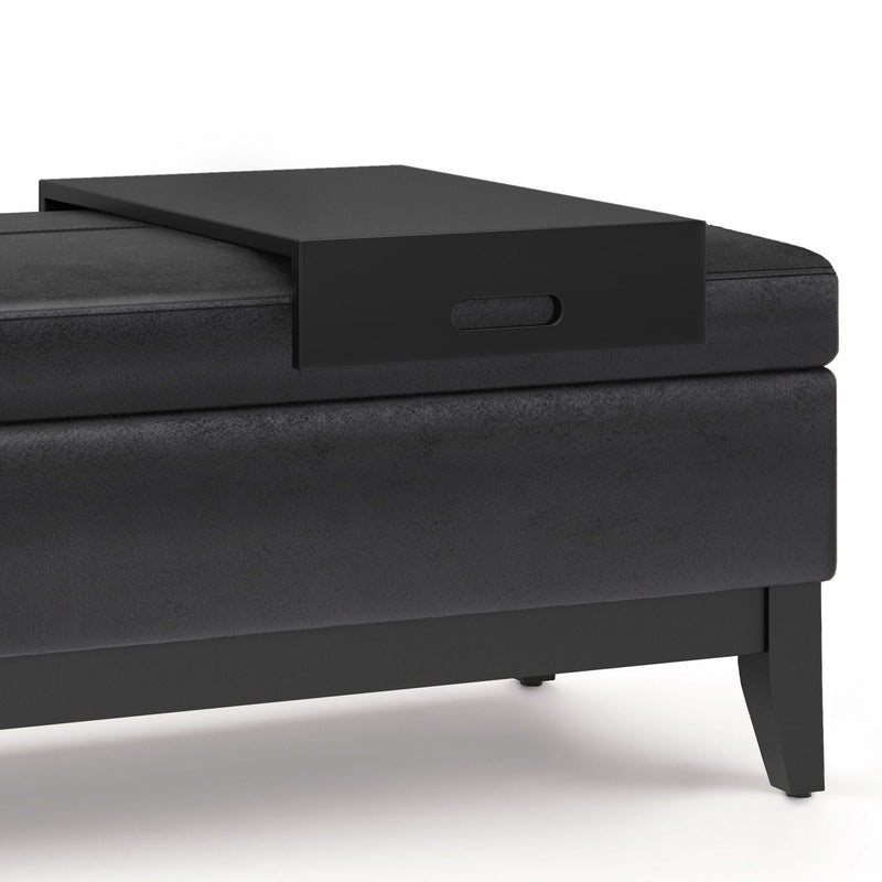 Oregon - Storage Ottoman Bench With Tray - Distressed Black, photo 6 of 9