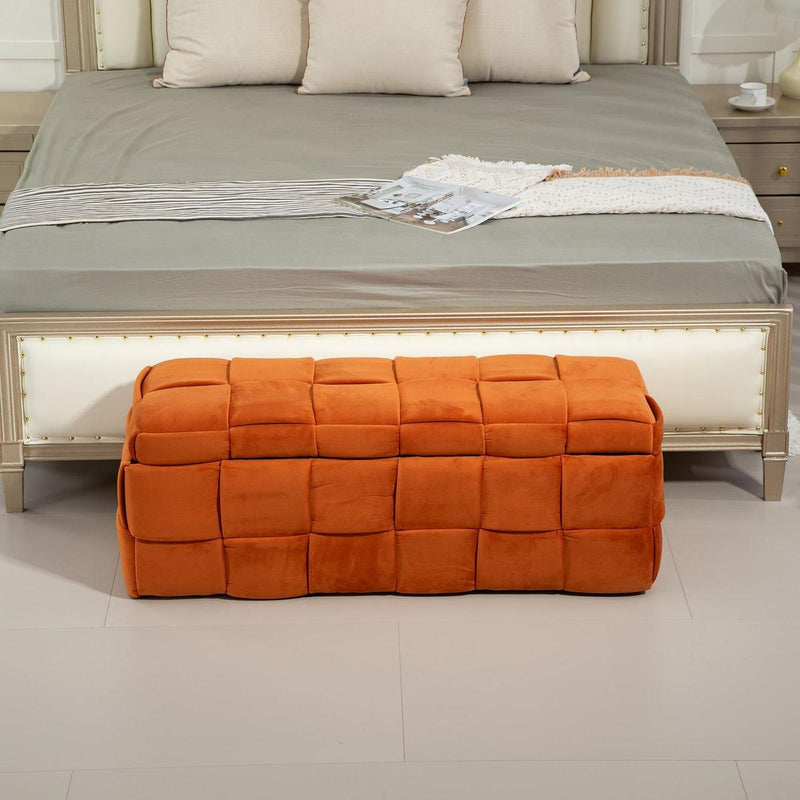 Storage Ottoman,Bedroom End Bench,Upholstered Fabric Storage Ottoman with Safety Hinge, Entryway Padded Footstool, Ottoman Bench for Living Room & Bedroom (Orange)