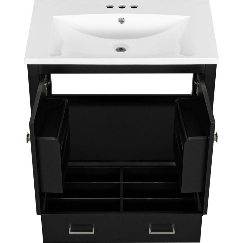30' Black Bathroom Vanity with Single Sink, Combo Cabinet Undermount Sink, Bathroom Storage Cabinet with 2 Doors and a Drawer, Soft Closing, Multifunctional Storage, Solid Wood Frame
