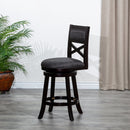 24" Counter Height X-Back Swivel Stool, Espresso Finish, Charcoal Fabric Seat