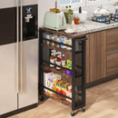 Slim 4 Tier Rolling Utility Cart With Wheels, Narrow Kitchen Storage Trolley - Brown / Black by HouseOfZazla
