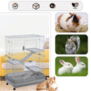 4-Tier 32" Small Animal Metal Cage Height Adjustable with Lockable Casters Grilles Pull-out Tray for Rabbit Chinchilla Ferret Bunny Guinea Pig Squirrel Hedgehog (GREY)