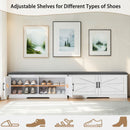 2 Tier Shoe Bench With Padded Seat, 2 Barn Doors And Adjustable Shelves, For Entryway And Living Room - White by HouseOfZazla
