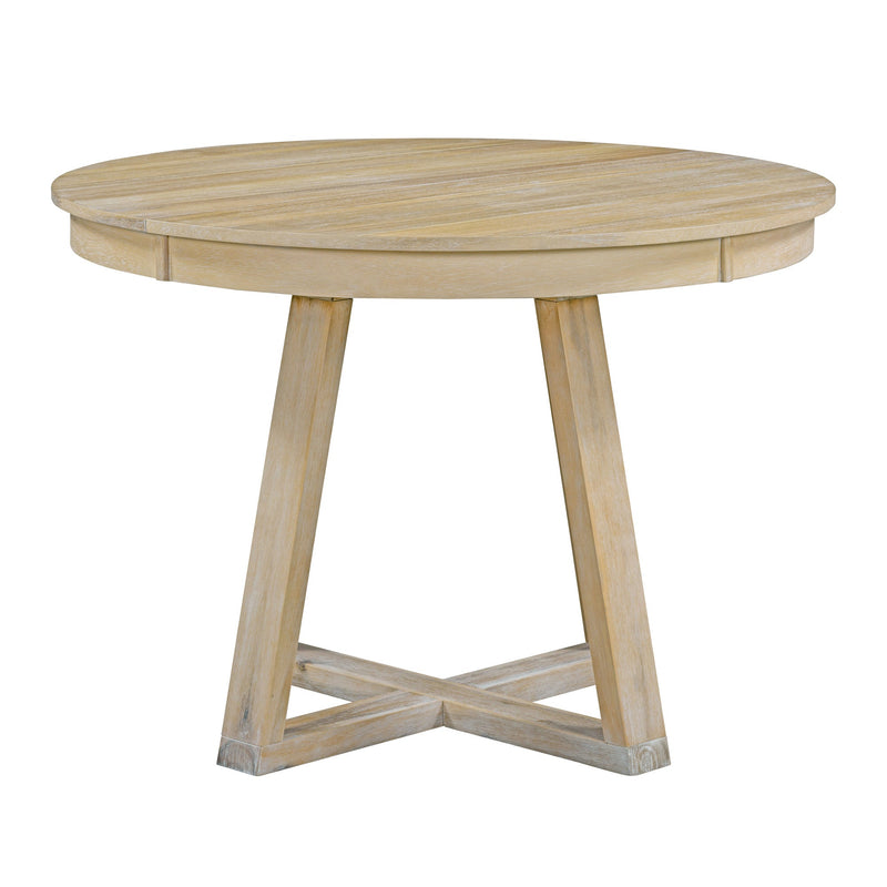 5-Piece Retro Functional Dining Set, Round Table with a 16"W Leaf and 4 Upholstered Chairs for Dining Room and Living Room (Natural)