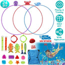24Pcs Diving Toys Swimming Pool Toys Swim Toys for Kids Aged 3+ Years Old Swim Thru Rings Torpedoes Gems Volleyball Storage Bag by GBruno Store