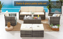 6 Pieces Wicker Patio Furniture Sets Outdoor Conversation Set PE Rattan Sectional Sofa Couch with Storage Table and Navy Blue Anti-Slip Cushions and Waterproof Covers