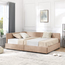 Mid-Century Storage Upholstered Tufted Bed Frame With Backrest And Armrests