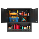 Wall-Mounted Storage Cabinet With Locking Door, 1 Shelf And Open Drawer - Black by HouseOfZazla