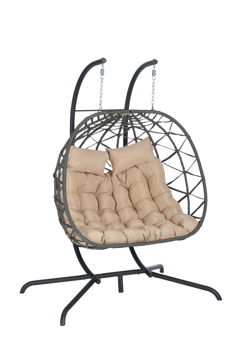 2 Person Outdoor Rattan Hanging Chair Patio Wicker Egg Chair