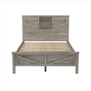 3-Pieces Bedroom Sets Full Size Farmhouse Platform Bed with Double Sliding Door Storage Headboard and Charging Station, Storage Nightstand and Dresser, Antique Gray