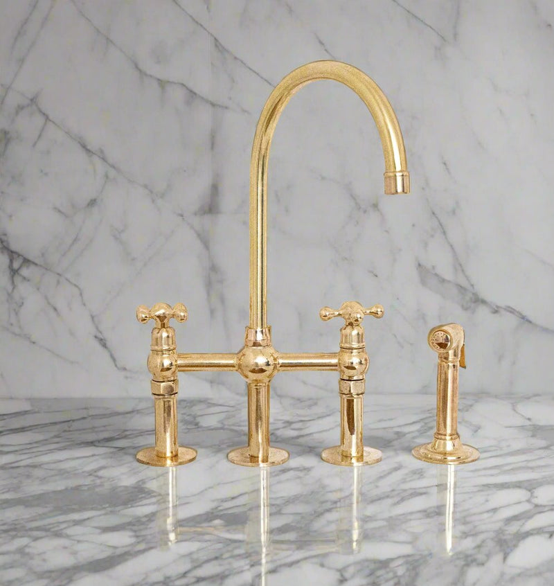 Elegant 3-Hole Brass Bridge Faucet for Timeless Charm - BRASSMA