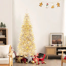 6/7 FT Pre-Lit Artificial Silver Tinsel Xmas Tree with 790 Branch Tips and 300 LED Lights by LJGDeals