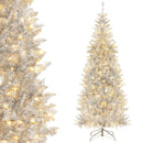 6/7 FT Pre-Lit Artificial Silver Tinsel Xmas Tree with 790 Branch Tips and 300 LED Lights by LJGDeals