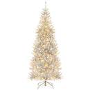 6/7 FT Pre-Lit Artificial Silver Tinsel Xmas Tree with 790 Branch Tips and 300 LED Lights