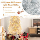 6/7 FT Pre-Lit Artificial Silver Tinsel Xmas Tree with 790 Branch Tips and 300 LED Lights