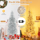 6/7 FT Pre-Lit Artificial Silver Tinsel Xmas Tree with 790 Branch Tips and 300 LED Lights
