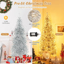 6/7 FT Pre-Lit Artificial Silver Tinsel Xmas Tree with 790 Branch Tips and 300 LED Lights by LJGDeals