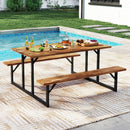 6-Person Acacia Wood Picnic Table with 2 Built-In Benches by LJGDeals