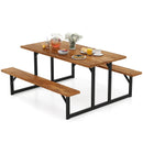 6-Person Acacia Wood Picnic Table with 2 Built-In Benches by LJGDeals