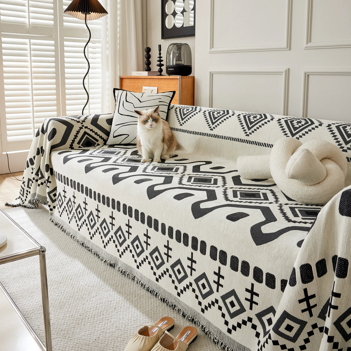 Boho Geometric Chenille Throw Sofa Cover Soft Textured Decorative Couch Blanket, photo 14 of 40