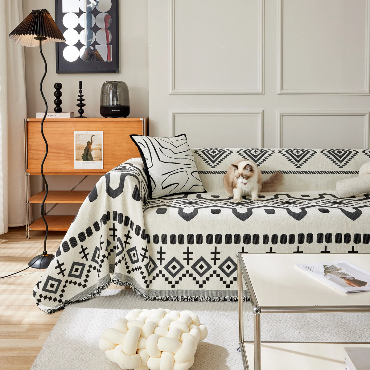 Boho Geometric Chenille Throw Sofa Cover Soft Textured Decorative Couch Blanket, photo 16 of 40