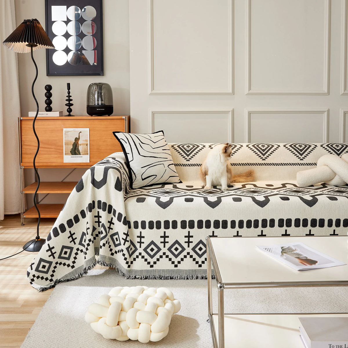 Boho Geometric Chenille Throw Sofa Cover Soft Textured Decorative Couch Blanket, photo 18 of 40