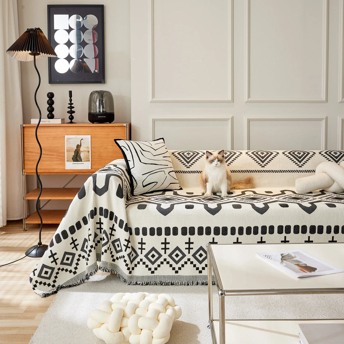 Boho Geometric Chenille Throw Sofa Cover Soft Textured Decorative Couch Blanket, photo 19 of 40