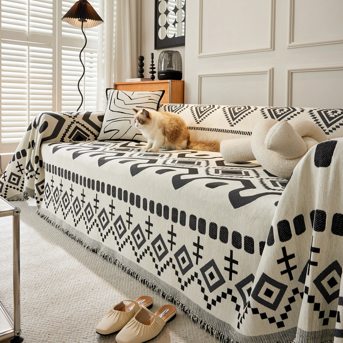 Boho Geometric Chenille Throw Sofa Cover Soft Textured Decorative Couch Blanket, photo 20 of 40