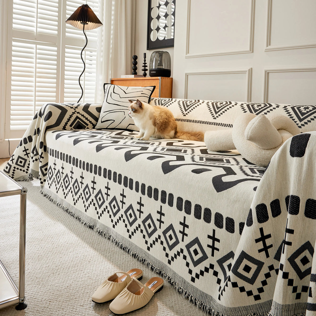 Boho Geometric Chenille Throw Sofa Cover Soft Textured Decorative Couch Blanket, photo 21 of 40