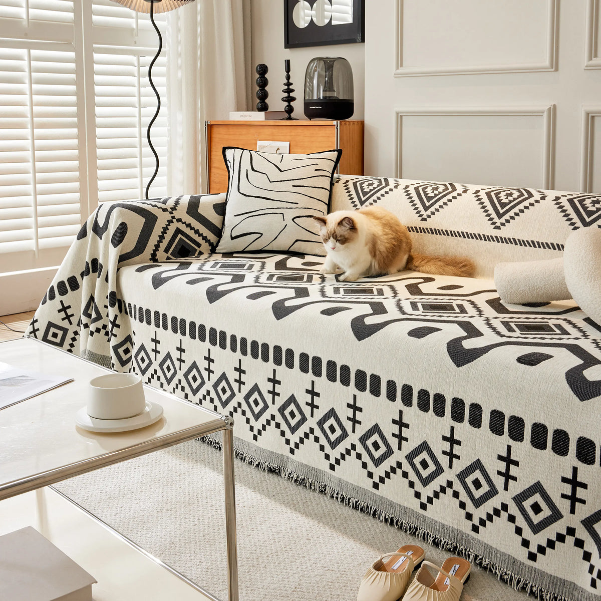 Boho Geometric Chenille Throw Sofa Cover Soft Textured Decorative Couch Blanket, photo 24 of 40