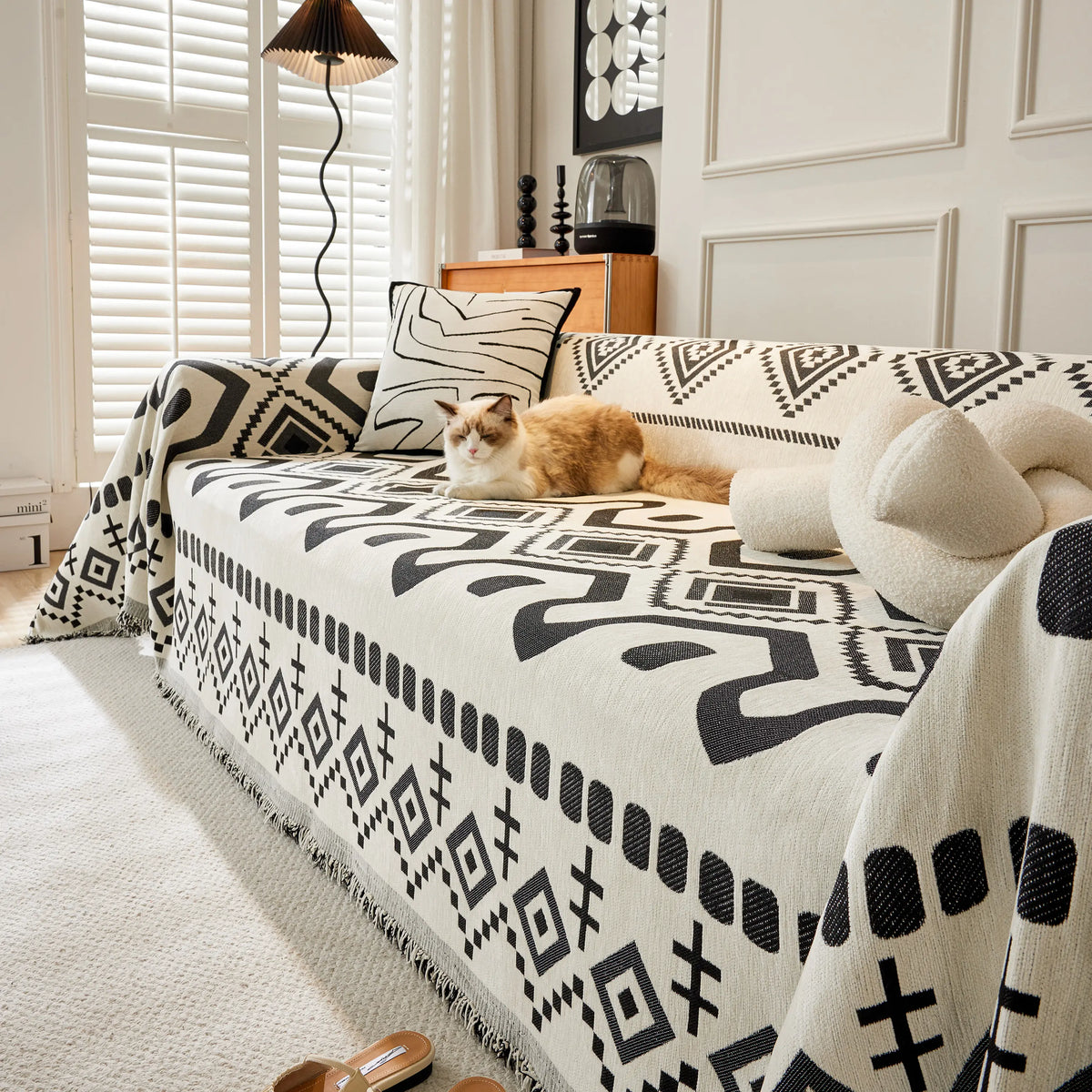 Boho Geometric Chenille Throw Sofa Cover Soft Textured Decorative Couch Blanket, photo 25 of 40