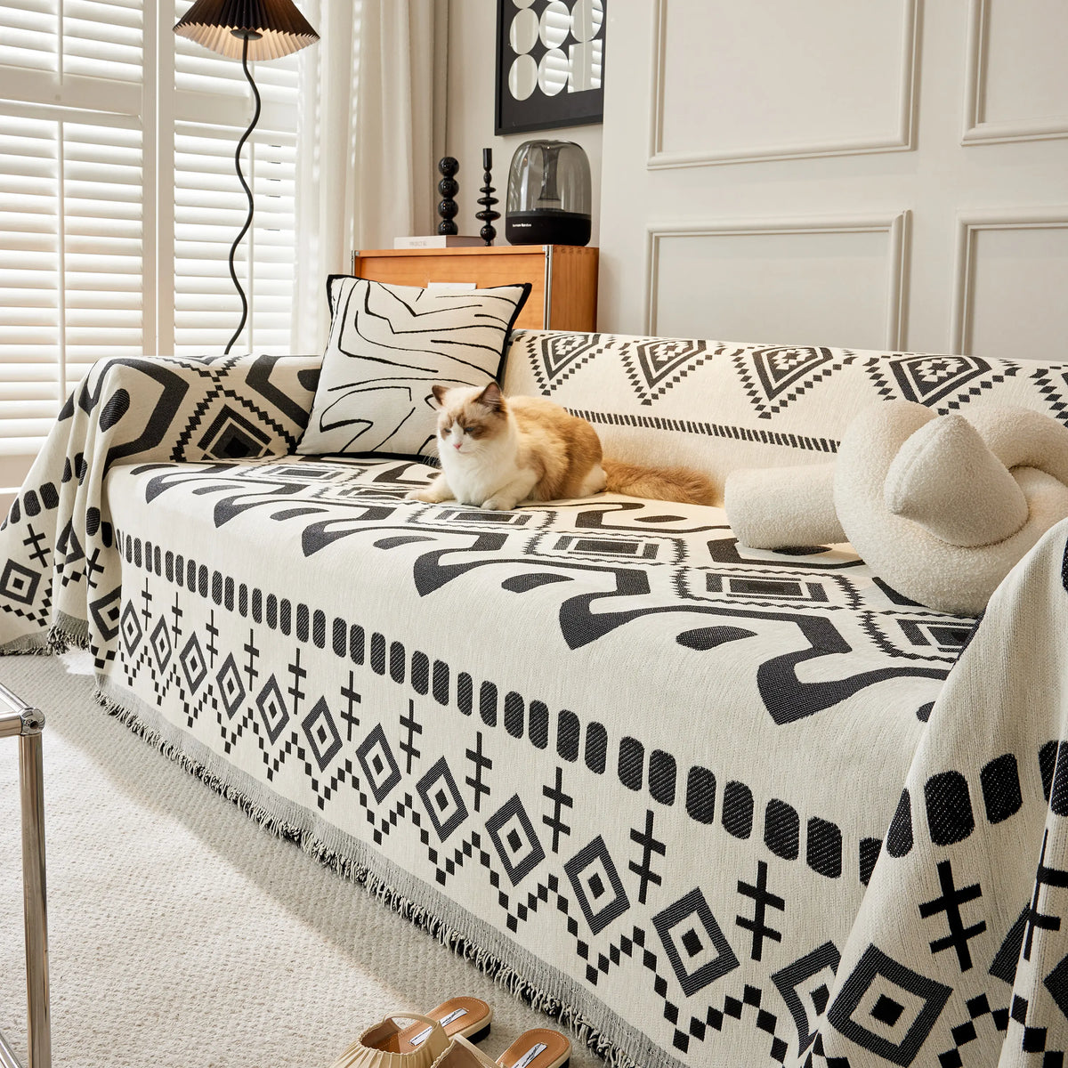 Boho Geometric Chenille Throw Sofa Cover Soft Textured Decorative Couch Blanket, photo 28 of 40