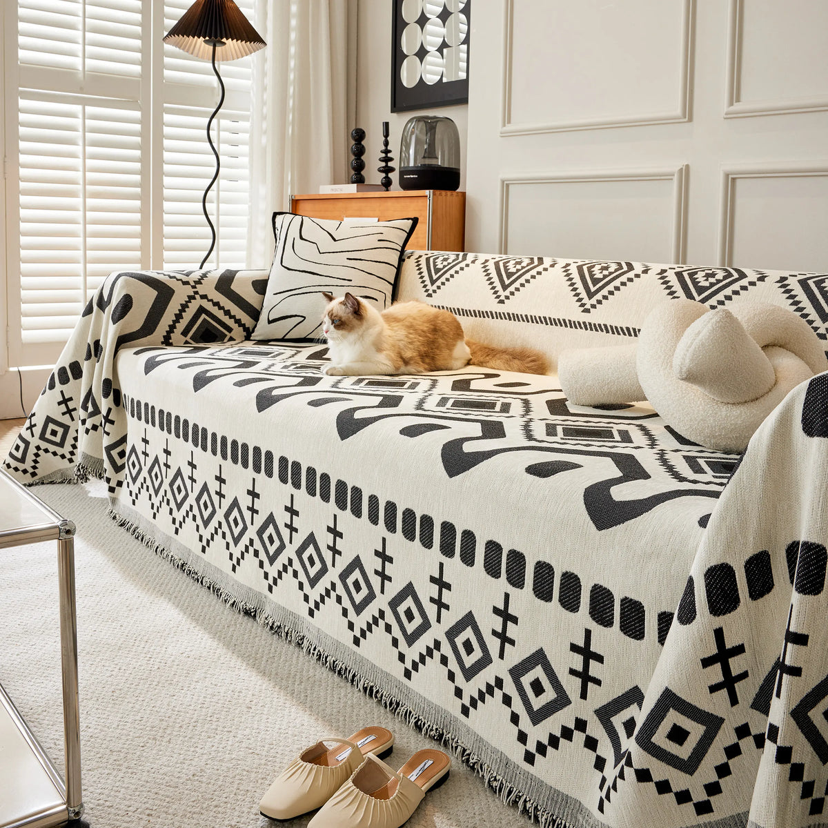 Boho Geometric Chenille Throw Sofa Cover Soft Textured Decorative Couch Blanket, photo 30 of 40