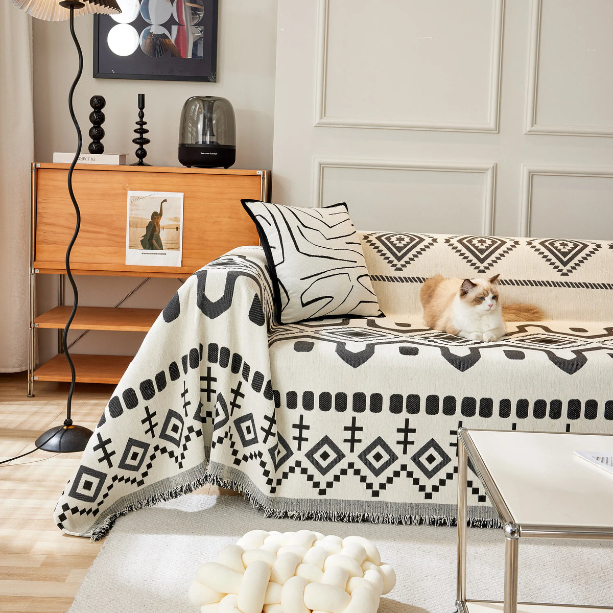 Boho Geometric Chenille Throw Sofa Cover Soft Textured Decorative Couch Blanket, photo 31 of 40