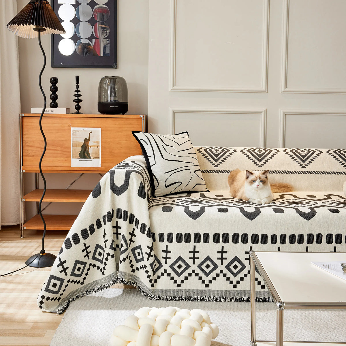 Boho Geometric Chenille Throw Sofa Cover Soft Textured Decorative Couch Blanket, photo 32 of 40