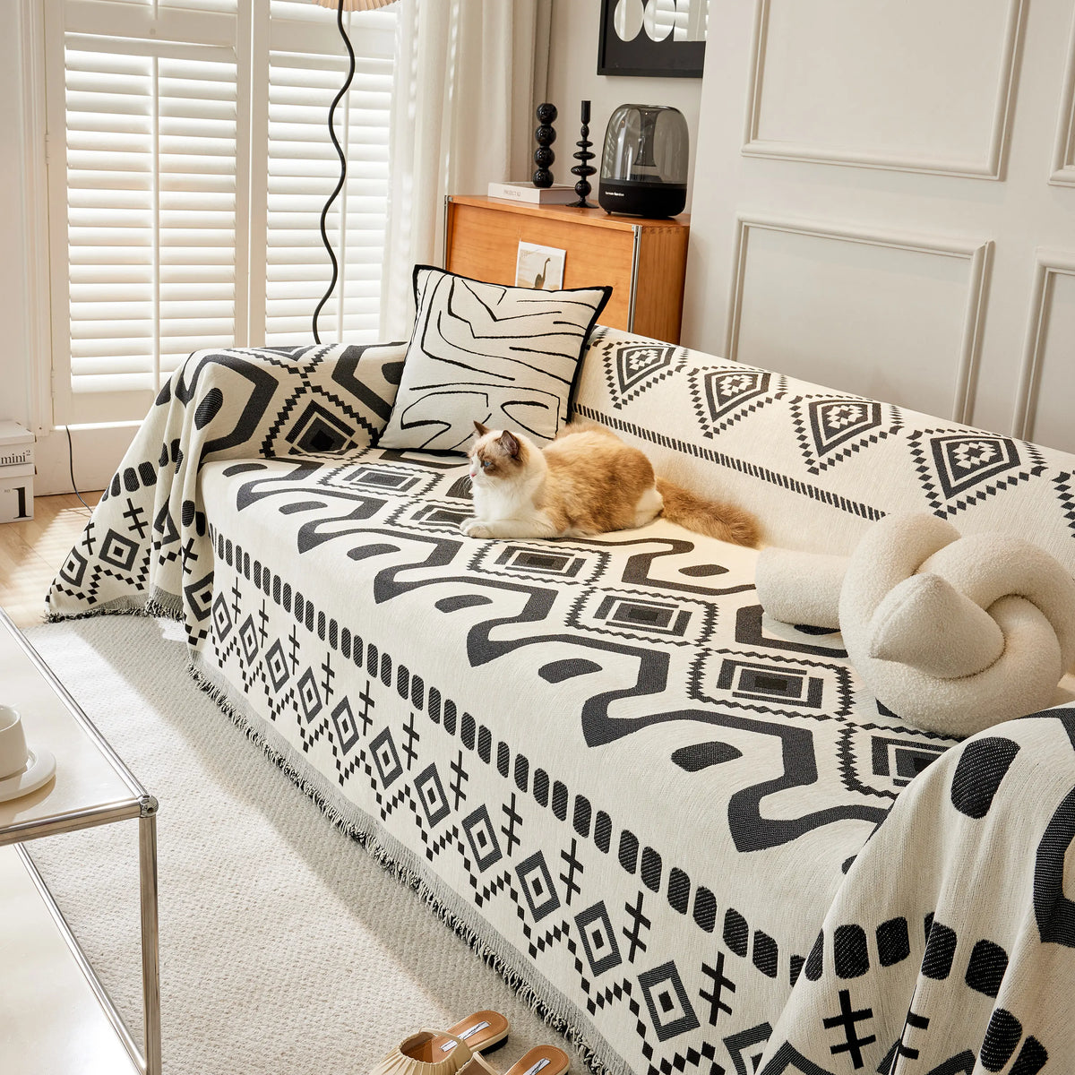 Boho Geometric Chenille Throw Sofa Cover Soft Textured Decorative Couch Blanket, photo 33 of 40