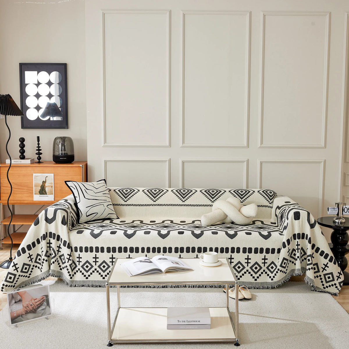 Boho Geometric Chenille Throw Sofa Cover Soft Textured Decorative Couch Blanket, photo 36 of 40