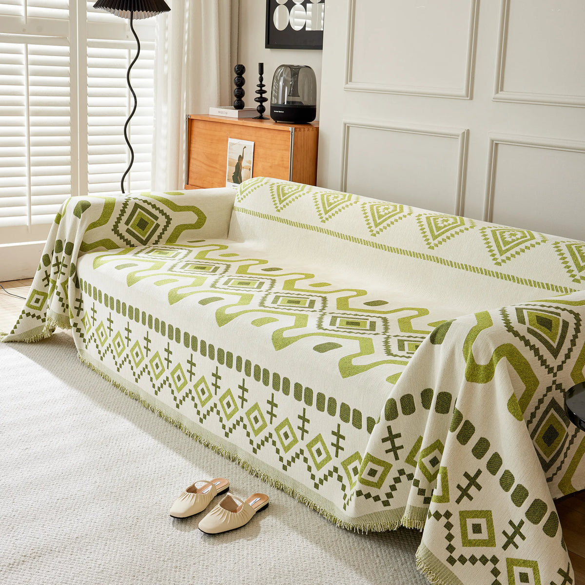 Boho Geometric Chenille Throw Sofa Cover Soft Textured Decorative Couch Blanket, photo 11 of 40