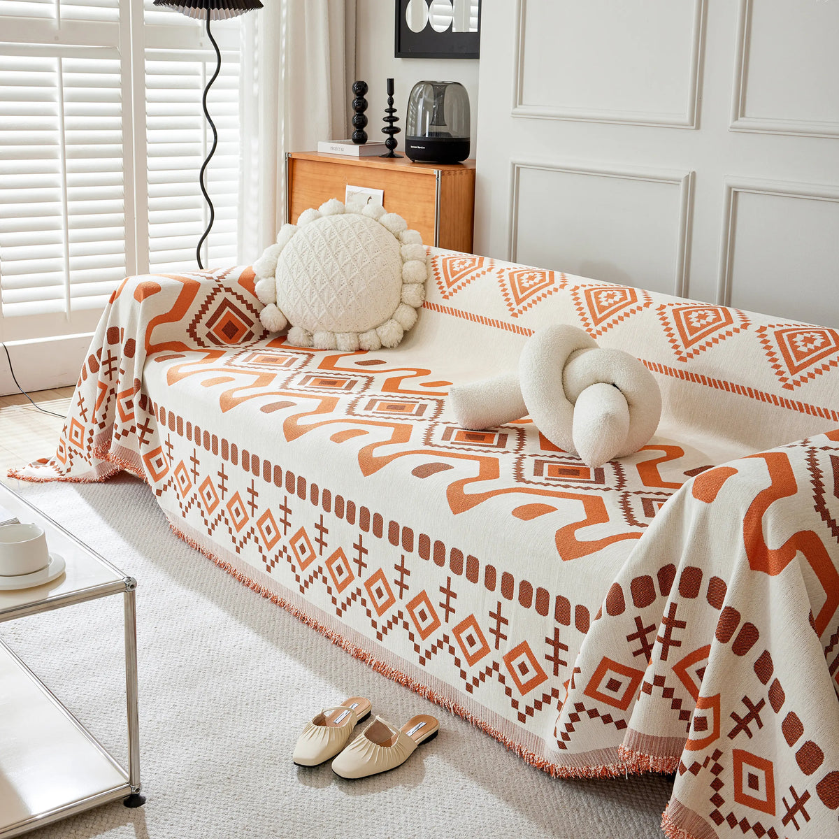 Boho Geometric Chenille Throw Sofa Cover Soft Textured Decorative Couch Blanket, photo 12 of 40
