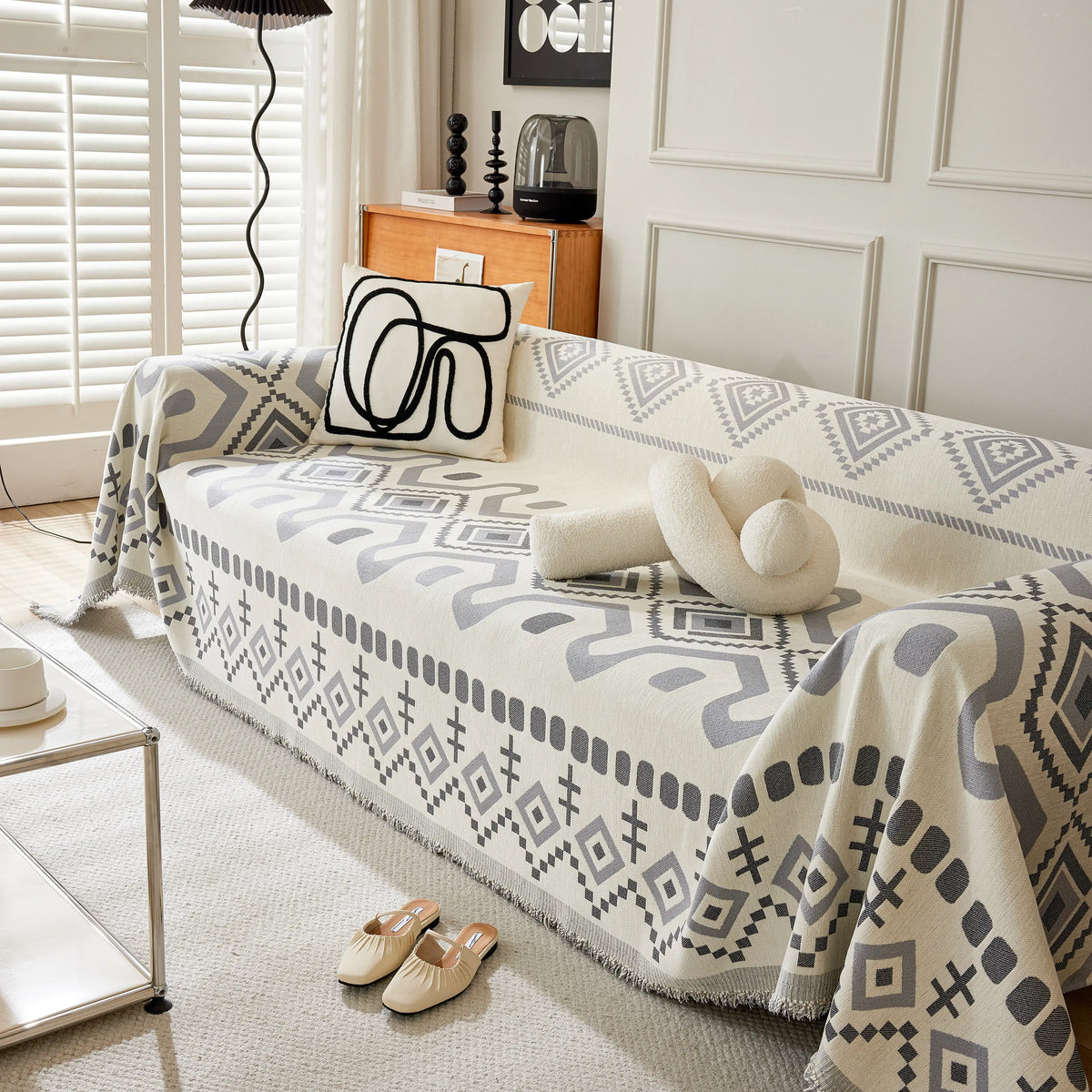 Boho Geometric Chenille Throw Sofa Cover Soft Textured Decorative Couch Blanket, photo 13 of 40