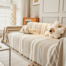Striped Chenille Sofa Slipcover Throw, Soft Thick Washable Couch Cover Blanket