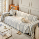 Striped Chenille Sofa Slipcover Throw, Soft Thick Washable Couch Cover Blanket