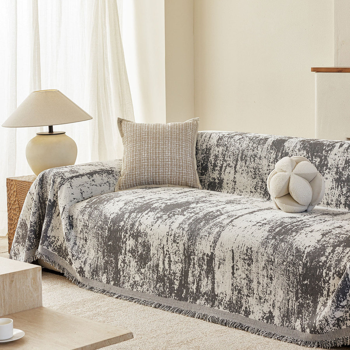 Soft Chenille Sofa Cover, Textured Abstract Couch Protector Cover with Vintage Pattern, photo 20 of 44