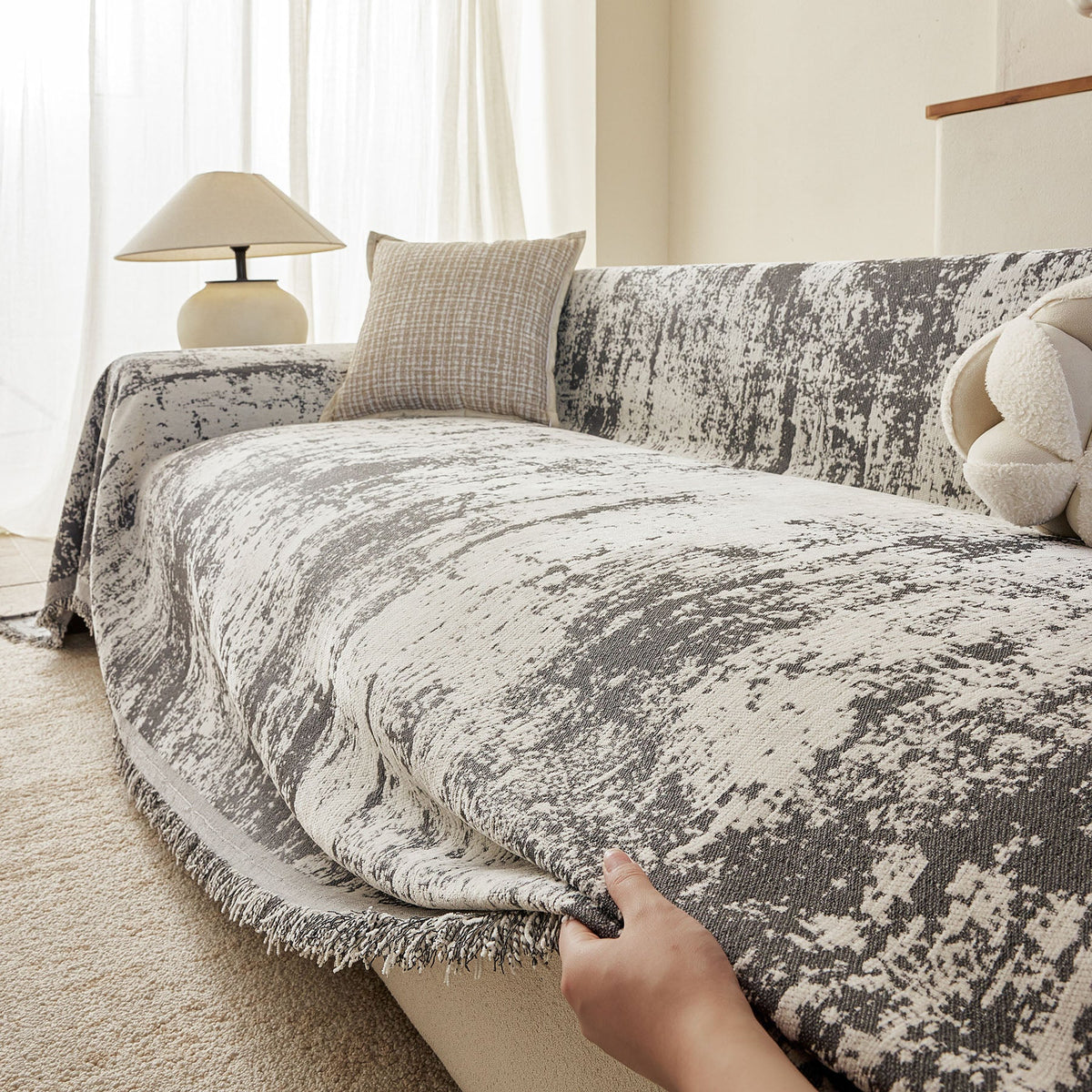 Soft Chenille Sofa Cover, Textured Abstract Couch Protector Cover with Vintage Pattern, photo 12 of 44