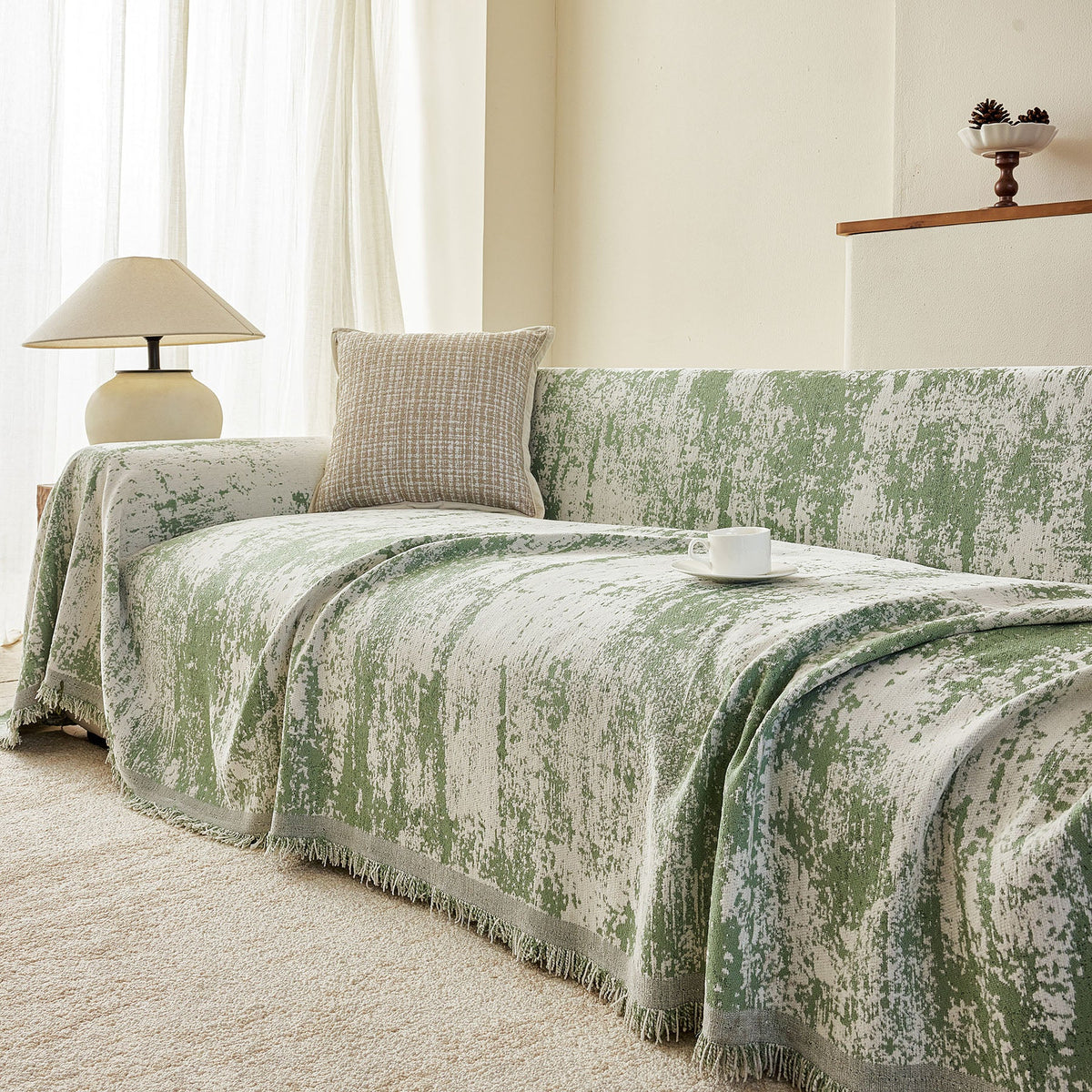 Soft Chenille Sofa Cover, Textured Abstract Couch Protector Cover with Vintage Pattern, photo 35 of 44