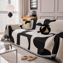 Modern Abstract Chenille Sofa Cover, Large Soft Throw Blanket with Tassels for Couch