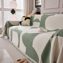 Modern Abstract Chenille Sofa Cover, Large Soft Throw Blanket with Tassels for Couch