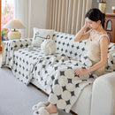 Geometric Jacquard Plush Warm Sofa Couch Cover Coral Fleece Throw Blanket for Couch by Slipcover KAS™